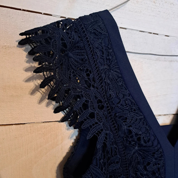 Adelyn Rae navy blue lace romper. Size Medium. Cut out back. - Picture 4 of 9